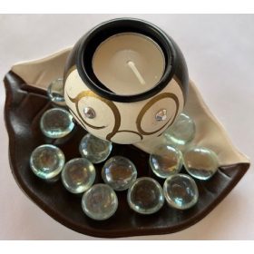   Mécsestartó szett levélen, vaj-barna 2 részes UTOLSÓ DARAB