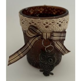 Mécsestartó üveg barna + bagoly 6,5 cm UTOLSÓ DARAB