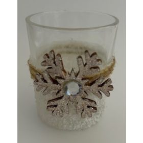 Mécsestartó üveg hópehely + strassz 6,5 cm UTOLSÓ DARAB