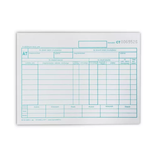 Készlet átadás átvételi bizonylat 8tételes 25x4 lapos tömb A/5 fekvő B.12-122