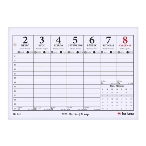 Asztali naptár FORTUNA TA23 álló fehér lapos holdfázissal 2026.