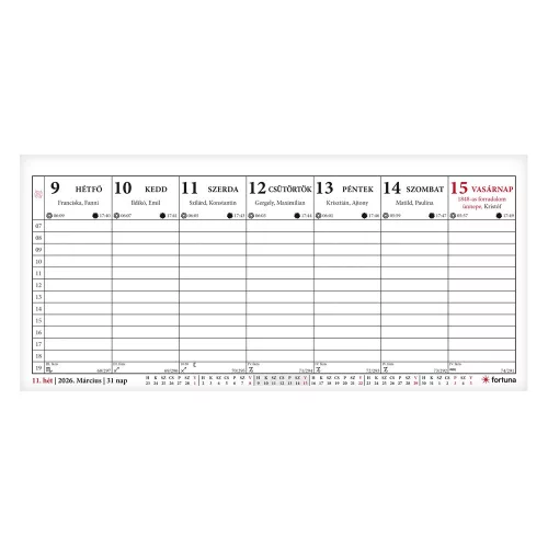 Asztali naptár FORTUNA TA24 álló fehér lapos holdfázissal 2026.