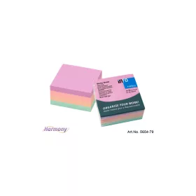   Jegyzettömb öntapadó, 75x75mm, 400lap, 4x100lap, Info Notes, harmony mix, lila, világos rózsaszín, világoszöld, barack