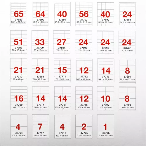 Etikett címke, 70x36mm, 100 lap, 24 címke/lap A-Series