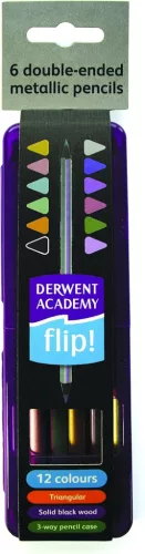 Színes metál ceruza készlet, 6 db-os , kétvégű, háromszögletű, állítható tolltartóval Derwent 2302149 Academy