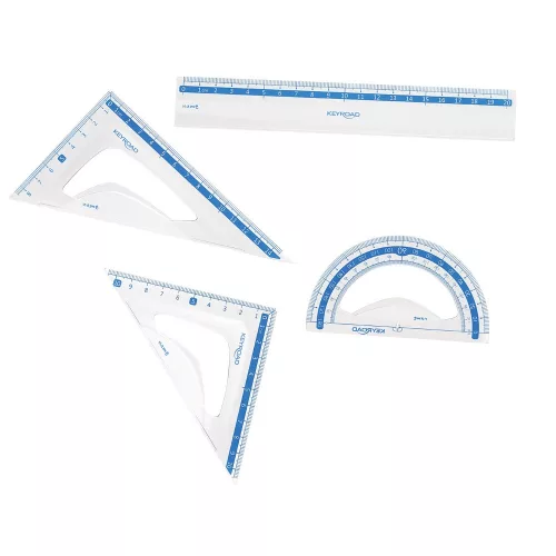 Vonalzókészlet 20 cm vonalzó, szögmérő, 45° és 60° háromszög vonalzók 4 db/bliszter Keyroad