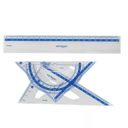 Vonalzókészlet 20 cm vonalzó, szögmérő, 45° és 60° háromszög vonalzók 4 db/bliszter Keyroad