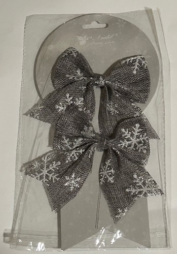 Szürke masni fehér hópelyhekkel 13 cm 2 db/csomag UTOLSÓ CSOMAGOK