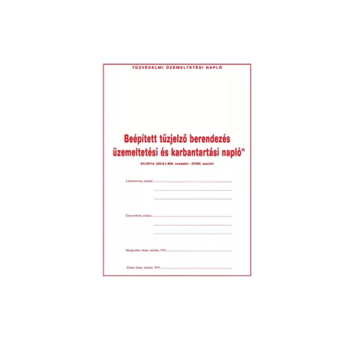 Beépített tűzjelző berendezés üzemeltési napló B.VALL.353