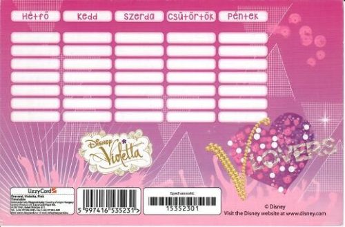 Órarend Lizzy Card 2 oldalas A+B hetes Disney Violetta KIFUTÓ TERMÉK