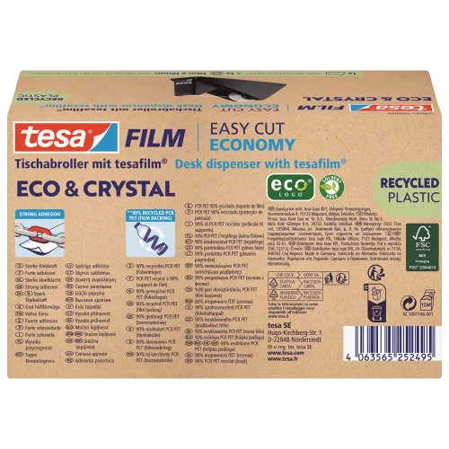 Ragasztószalag adagoló 19mmx10m, asztali + irodai átlátszó újrahasznosított ragasztószalag Tesa Eco & Crystal
