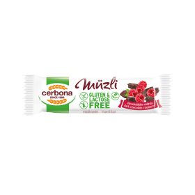   Müzliszelet 20 g, CERBONA, étcsokis-málnás hozzáadott cukor nélkül