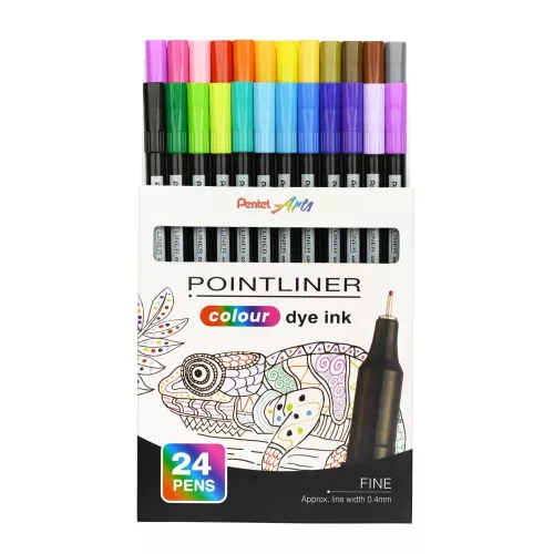 Rostirón, tűfilc készlet, 0,4 mm, Pentel Pointliner 24 klf. szín