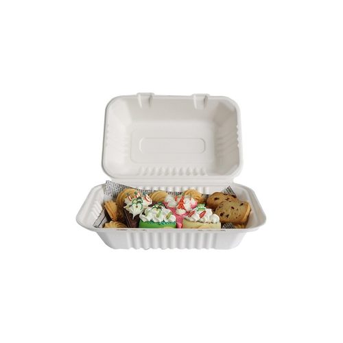 Papírdoboz ételes 1 részes HP3, 22,86 x 15,24 x 8,12 cm komposztálható cukornád 125 db/csomag, natúr