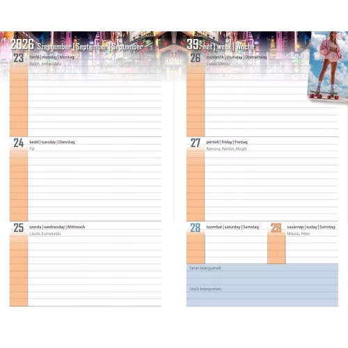 Diák zsebkönyv 125mmx205mm, fehér lapokkal 2026/2027 bagoly Realsystem