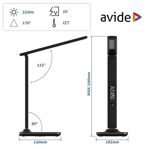 Asztali LED lámpa, Nathan, kijelzős, 6W, 5000K, AVIDE, fekete