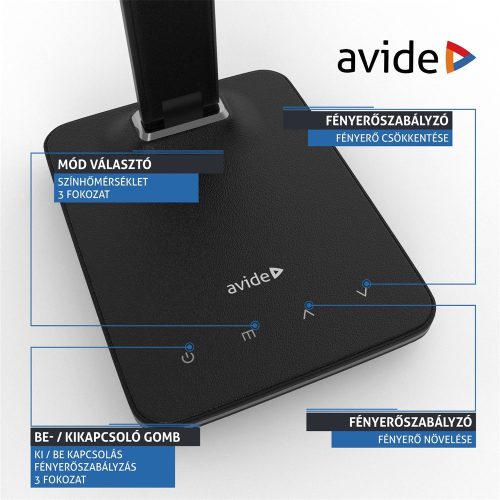 Asztali LED lámpa, Nathan, kijelzős, 6W, 5000K, AVIDE, fekete