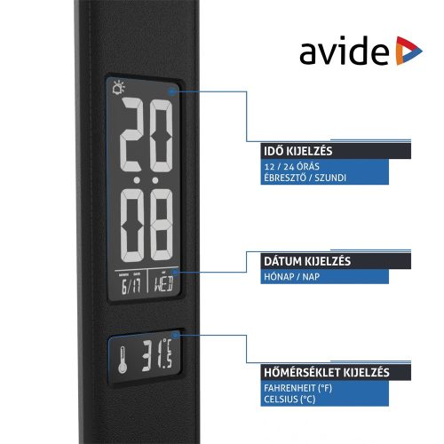 Asztali LED lámpa, Nathan, kijelzős, 6W, 5000K, AVIDE, fekete