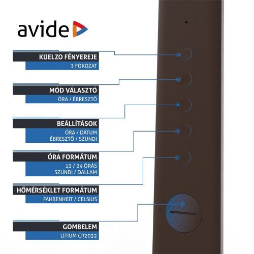 Asztali LED lámpa, Nathan, kijelzős, 6W, 5000K, AVIDE, barna