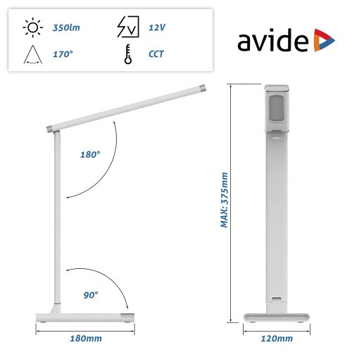 Asztali LED lámpa, Scott, 12W, 5000K, AVIDE, fehér