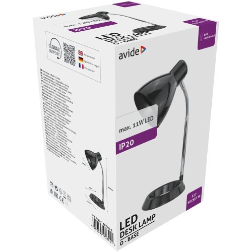 Asztali lámpa, Basic, O-talpas, 11W, AVIDE, fekete