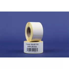   Etikett címke thermo, 26x43mm, tekercses, 1000 címke/tekercs fehér