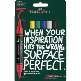   Akril marker készlet, kétvégű MULTIMARK alapszínek Faber-Castell fehér, sárga, eperpiros, zöld, kék, fekete 6klf. szín