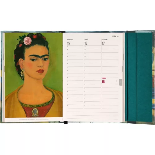 Határidőnapló mágnessel záródó, heti, fehér lapokkal Frida Kahlo 110x160mm, Presco