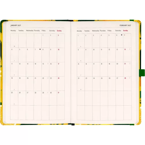Keménytáblás tervező krémszínű lapokkal, kétheti beosztással, leszorító gumiszalaggal Lemons 130x210mm, Presco