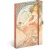 Keménytáblás notesz krémszínű lapokkal, vonalas, leszorító gumiszalaggal Alphonse Mucha – Painting 130x210mm, Presco