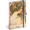 Keménytáblás notesz krémszínű lapokkal, pontozott, leszorító gumiszalaggal Alphonse Mucha – Primrose 130x210mm, Presco