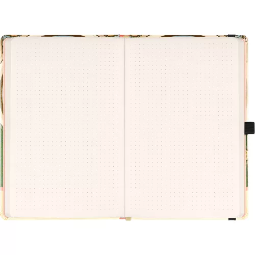 Keménytáblás notesz krémszínű lapokkal, pontozott, leszorító gumiszalaggal Alphonse Mucha – Primrose 130x210mm, Presco