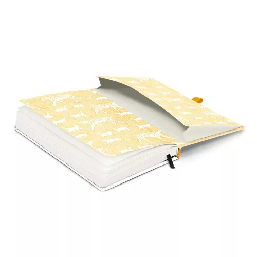 Keménytáblás notesz krémszínű lapokkal, vonalas, leszorító gumiszalaggal Animalium – Felines 130x210mm, Presco