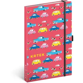   Keménytáblás notesz krémszínű lapokkal, vonalas, leszorító gumiszalaggal The Little Mole - Cars 130x210mm, Presco