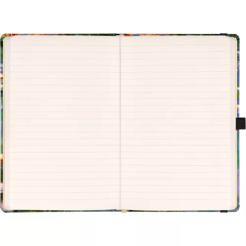 Keménytáblás notesz krémszínű lapokkal, vonalas, leszorító gumiszalaggal Claude Monet 130x210mm, Presco