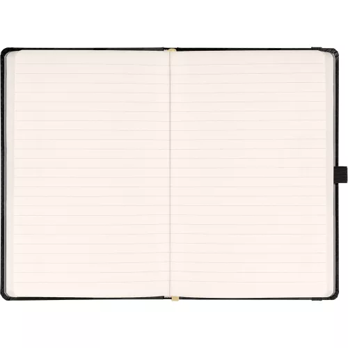 Keménytáblás notesz krémszínű lapokkal, vonalas, leszorító gumiszalaggal Elegant 130x210mm, Presco
