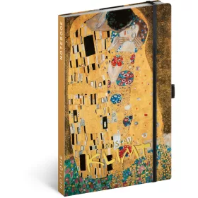   Keménytáblás notesz krémszínű lapokkal, vonalas, leszorító gumiszalaggal Gustav Klimt 130x210mm, Presco