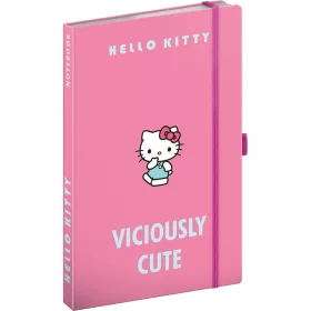   Keménytáblás notesz krémszínű lapokkal, vonalas, leszorító gumiszalaggal Hello Kitty 130x210mm, Presco