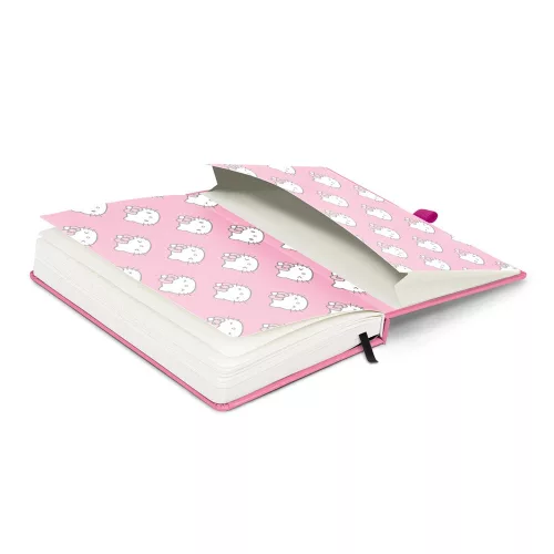 Keménytáblás notesz krémszínű lapokkal, vonalas, leszorító gumiszalaggal Hello Kitty 130x210mm, Presco