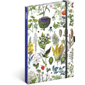  Keménytáblás notesz krémszínű lapokkal, pontozott, leszorító gumiszalaggal Herbs 130x210mm, Presco