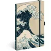 Keménytáblás notesz krémszínű lapokkal, vonalas, leszorító gumiszalaggal Katsushika Hokusai 130x210mm, Presco