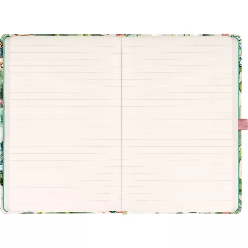 Keménytáblás notesz krémszínű lapokkal, vonalas, leszorító gumiszalaggal Lilium 130x210mm, Presco