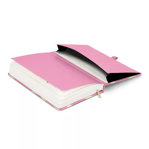 Keménytáblás notesz krémszínű lapokkal, vonalas, leszorító gumiszalaggal Pink 130x210mm, Presco