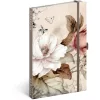 Keménytáblás notesz krémszínű lapokkal, vonalas, leszorító gumiszalaggal Powder Flower 130x210mm, Presco