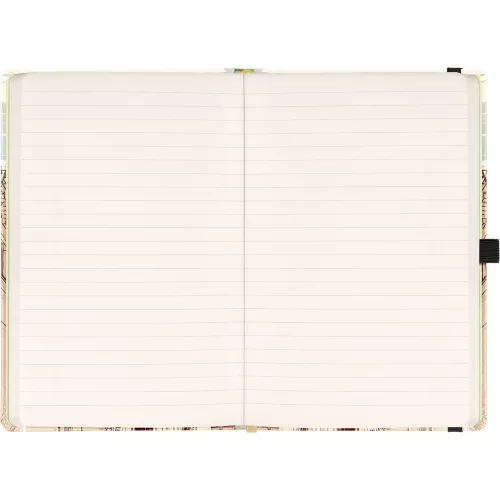 Keménytáblás notesz krémszínű lapokkal, vonalas, leszorító gumiszalaggal Prague 130x210mm, Presco