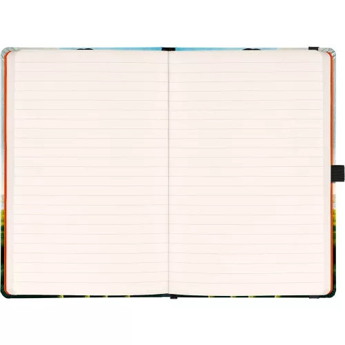 Keménytáblás notesz krémszínű lapokkal, vonalas, leszorító gumiszalaggal Tulips 130x210mm, Presco