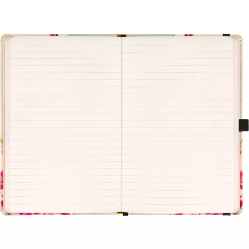 Keménytáblás notesz krémszínű lapokkal, vonalas, leszorító gumiszalaggal Birds – Sakura 130x210mm, Presco