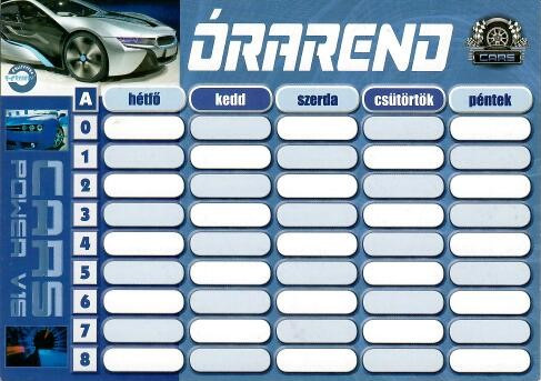 Órarend T-Creative 2 oldalas Cars&Motors KIFUTÓ TERMÉK