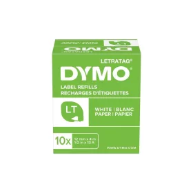   Feliratozógép szalag Dymo Letratag S0721510/59421 papír 12mmx4m, ORIGINAL fekete/fehér