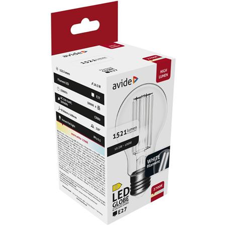AVIDE LED izzó, filament, E27, gömb, A60, 10,5W, 1521lm, 2700K, AVIDE
